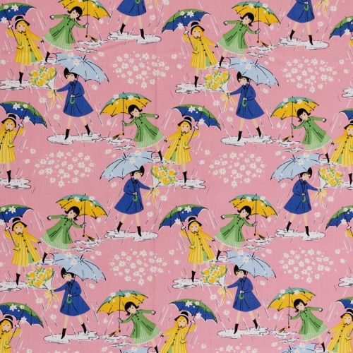 1M PRECUT QUILTING COTTON - DANCING IN THE RAIN PINK