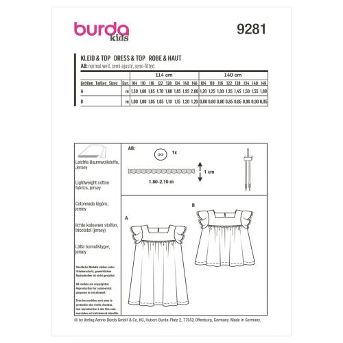 BURDA - 9281 CHILD DRESS & TOP 