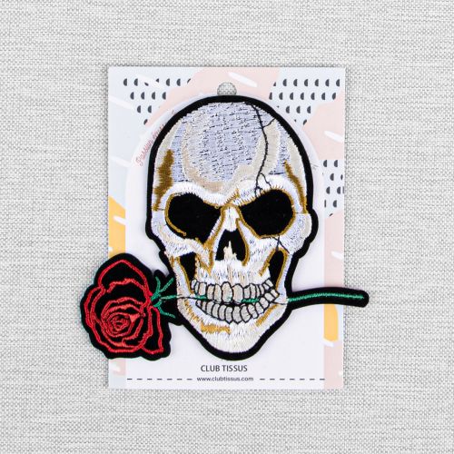 IRON-ON PATCH SKULL & ROSE - WHITE